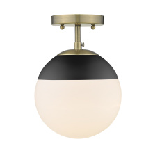 Golden 3218-SF AB-BLK - Golden Lighting Dixon 1-light Semi-Flush Mount in Aged Brass and Opal Glass